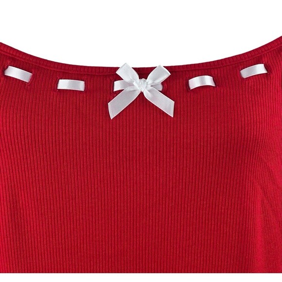 Frankee & Skylaar Short Sleeve Red White Ribbon Romantic Cottage Core Top 3X NEW - Picture 2 of 8